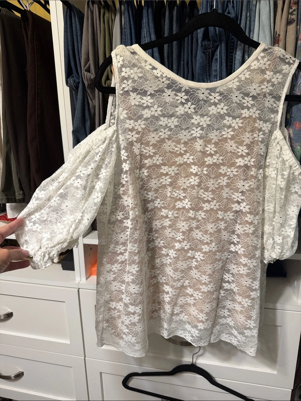 Women's White Lace Cold-Shoulder Top